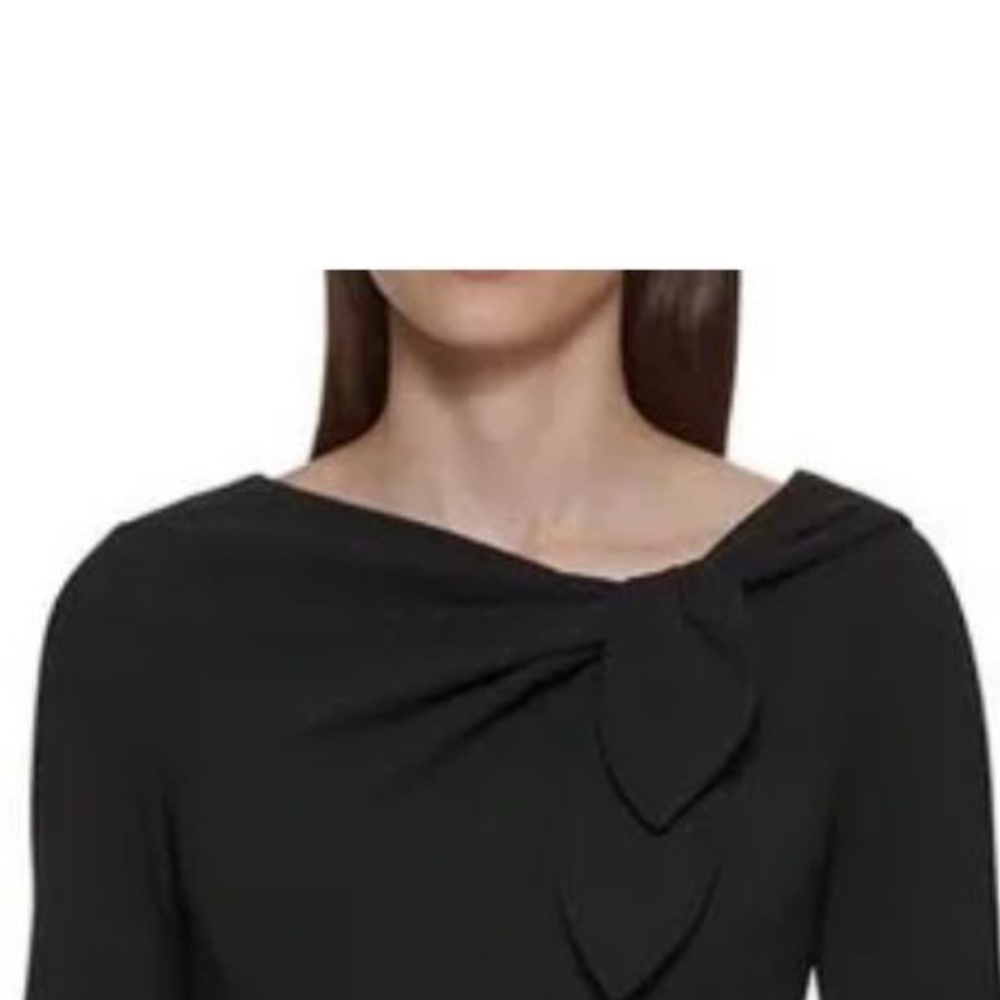 NWT  Calvin Klein Scuba-Crepe Bow-Neck Sheath Dress, Black Size 6 - Picture 2 of 3